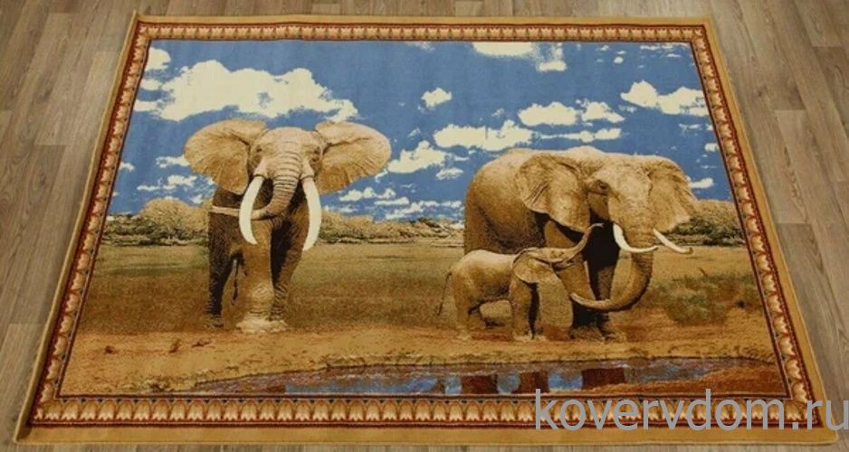 Шерстяной пейзажный ковер Hunnu 6S1028 82 слоны